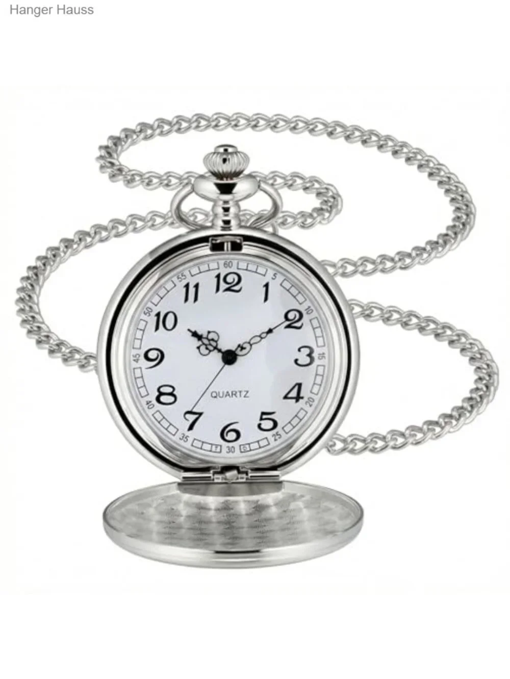 Vintage 1920s Inspired Smooth Pocket Watch with Chain - Quartz Analog for Men